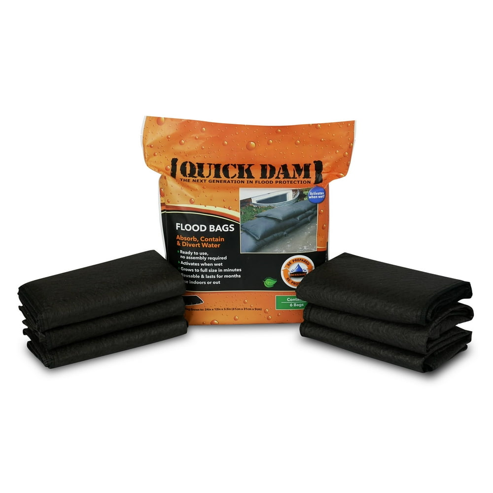 Quick Dam Water Activated Flood Bags, 12" x 24",6/pack
