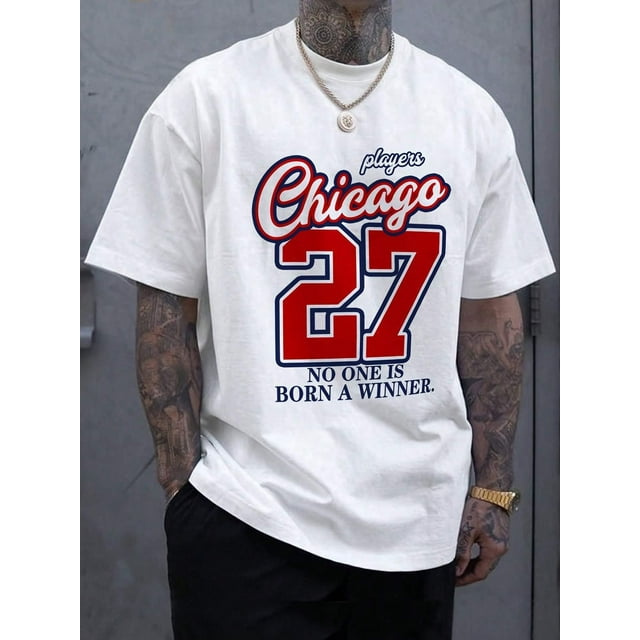 Chicago 27 Players Letter Print T-Shirt for Men - Medium Stretch, Round Neck, All-Season Adult Unisext Tee For Adult, Men, Women, Teen, Teenager, Adolescent, Youth.