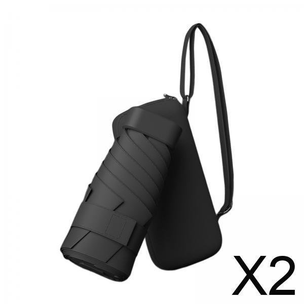 2x Paraguas De Viaje Mini Paraguas Impermeable Para Actividades Al Aire Libre Excursiones De Senderismo Negro