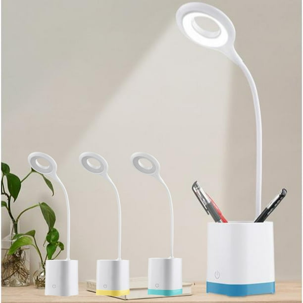 Lámpara de escritorio inteligente LED con regulador táctil y portabolígrafos - lámpara de estudio con protección ocular de 20 LED para dormitorio, USB recargable, 3W, blanco/azul/amarillo/verde