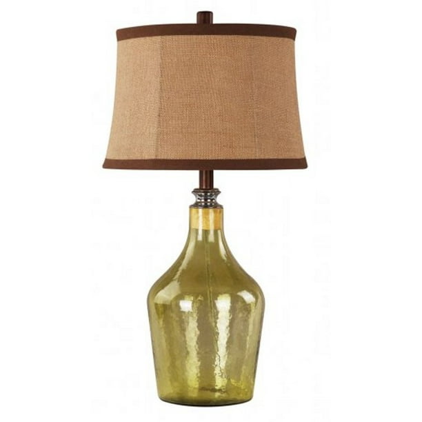 28 Rancho Golden Green Fillable Glass, Glass Lamp With Burlap Shade
