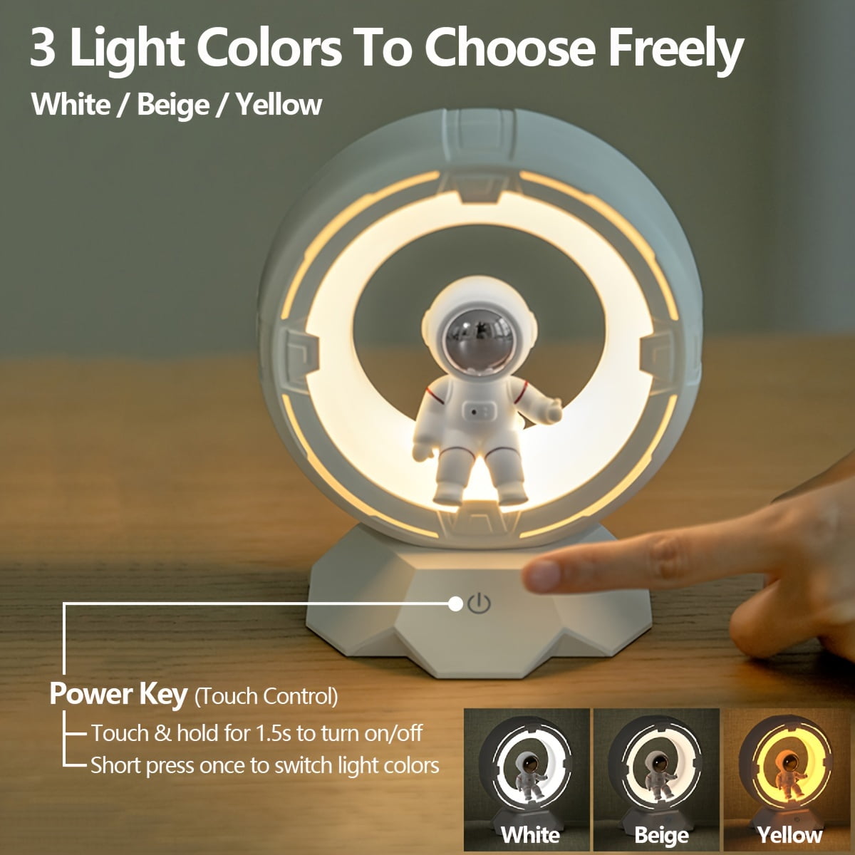 BRAVRAIN Astronaut Night Light - Adjustable Brightness, 3 Color Options, 1200mAh Rechargeable Battery, Touch/Clap Control, Space-Themed Desk Decor, Ideal for Bedroom & Birthday Gifts,