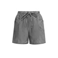 thumbnail image 5 of Siminsem Womens Striped Cotton Blend Knee Length Shorts Summer Vacation Casual Five Point Pants with Pockets Elastic High Waisted Beach Travel Loungewear, Black, 2XL, 5 of 6