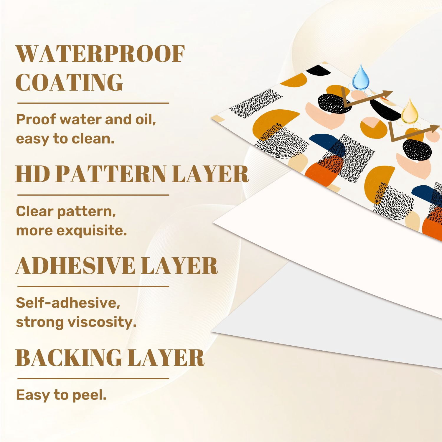 Peel and Stick Wallpaper 23.6in x 9.8ft Trendy abstract shapes Mid century inspired art organic Contact Paper Vinyl Waterproof Self Adhesive Wall Paper for Bedroom Shelf Cabinet Renter Friendly