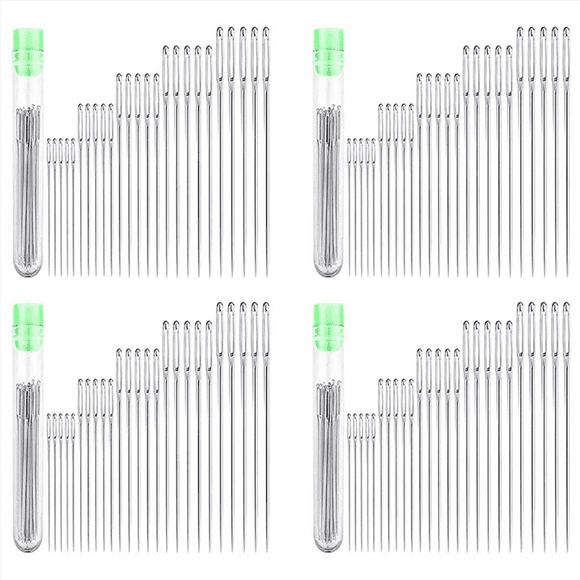 100 Eye Stitching Needles - 5 Sizes Big Eye Hand Sewing Needles in Clear Tube for Stitching, and Crafting