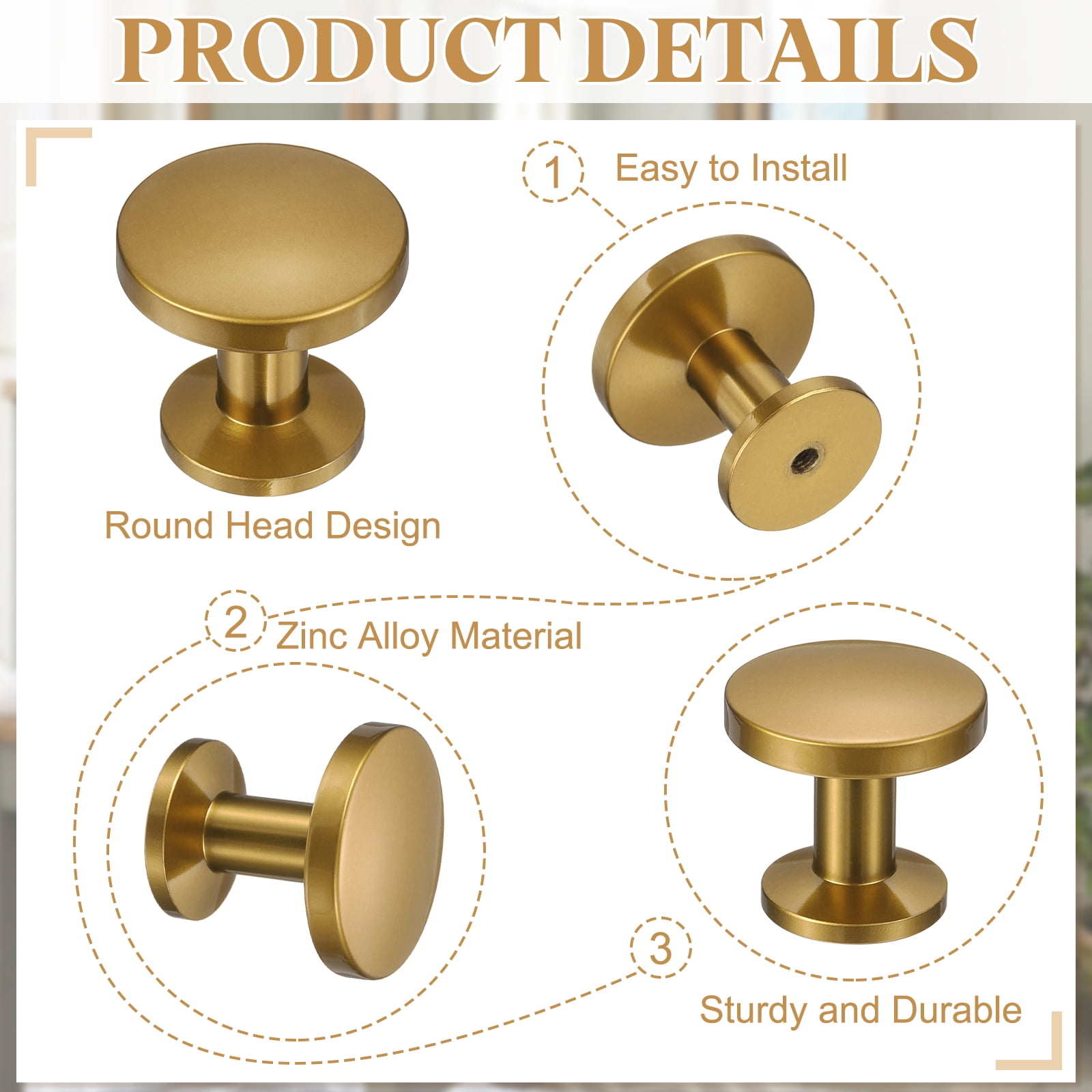 Cabinet Knobs, 10Pcs 1-1/5" (30mm) Zinc Alloy Round Solid Dresser Drawer Knobs for Modern Kitchen Cabinet Pull Handles Metal Hardware, Champagne Copper