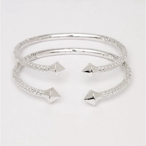 Thick Pyramid Ends .925 Sterling Silver West Indian Bangles (Pair 83.6 g / Size 9) (Made in Usa)