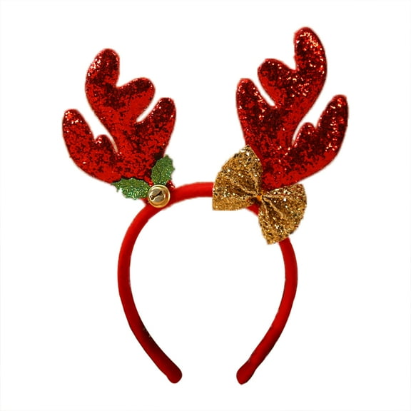 BESTYASH 1 Piece Red Glitter Antler Headband Plastic Cosplay Accessory for Holiday Party Fun