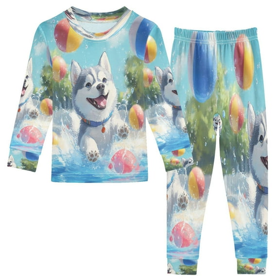 BZSMCE Unisex Pajama Set Snug-Fit Cotton Sleepwear Husky's Pool Party Joy Printed