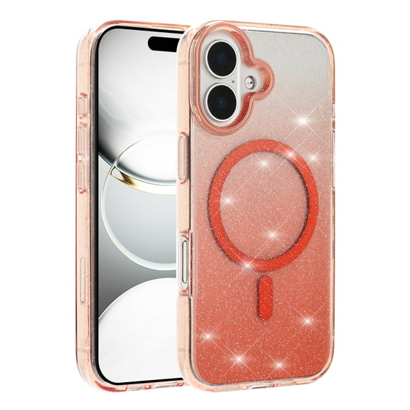 For iPhone 17 Phone Case, Slim-Fit Magnetic Charging Glitter Phone Case for iPhone 17 Pink