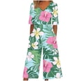 thumbnail image 2 of Mifsaly Floral Print Jumpsuits for Women V-Neck Short Sleeve Wide Leg Jumpsuit Casual Summer Vacation Tropical Resort Clothes with Pockets M, 2 of 5