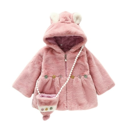 

Winter Savings Clearance! SuoKom Toddler Baby Girls Winter Clothing Ears Hooded Thicken Warm Outerwear Flowers Jacket With Bag Baby Sweater Girls Outerwear Jackets & Coats Hot Pink