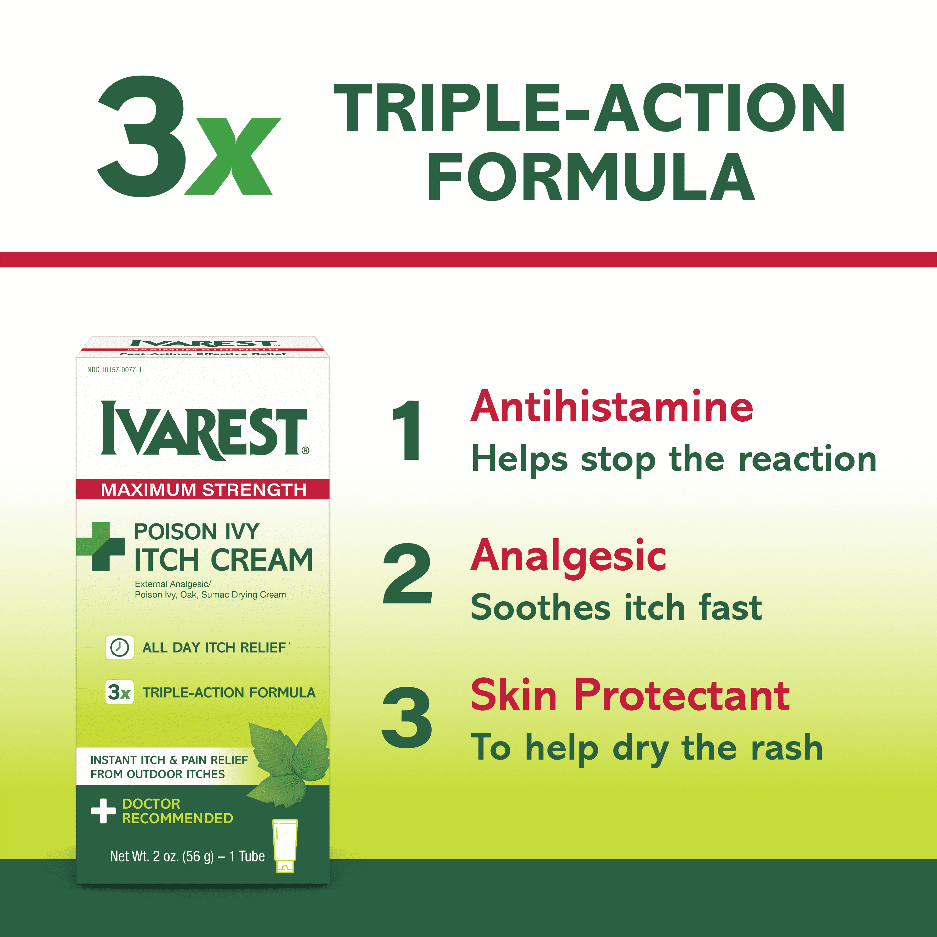 Ivarest Poison Ivy Medicated Cream, Max Strength Relief, Fast-Acting, Anti-Itch, 2oz Unscented