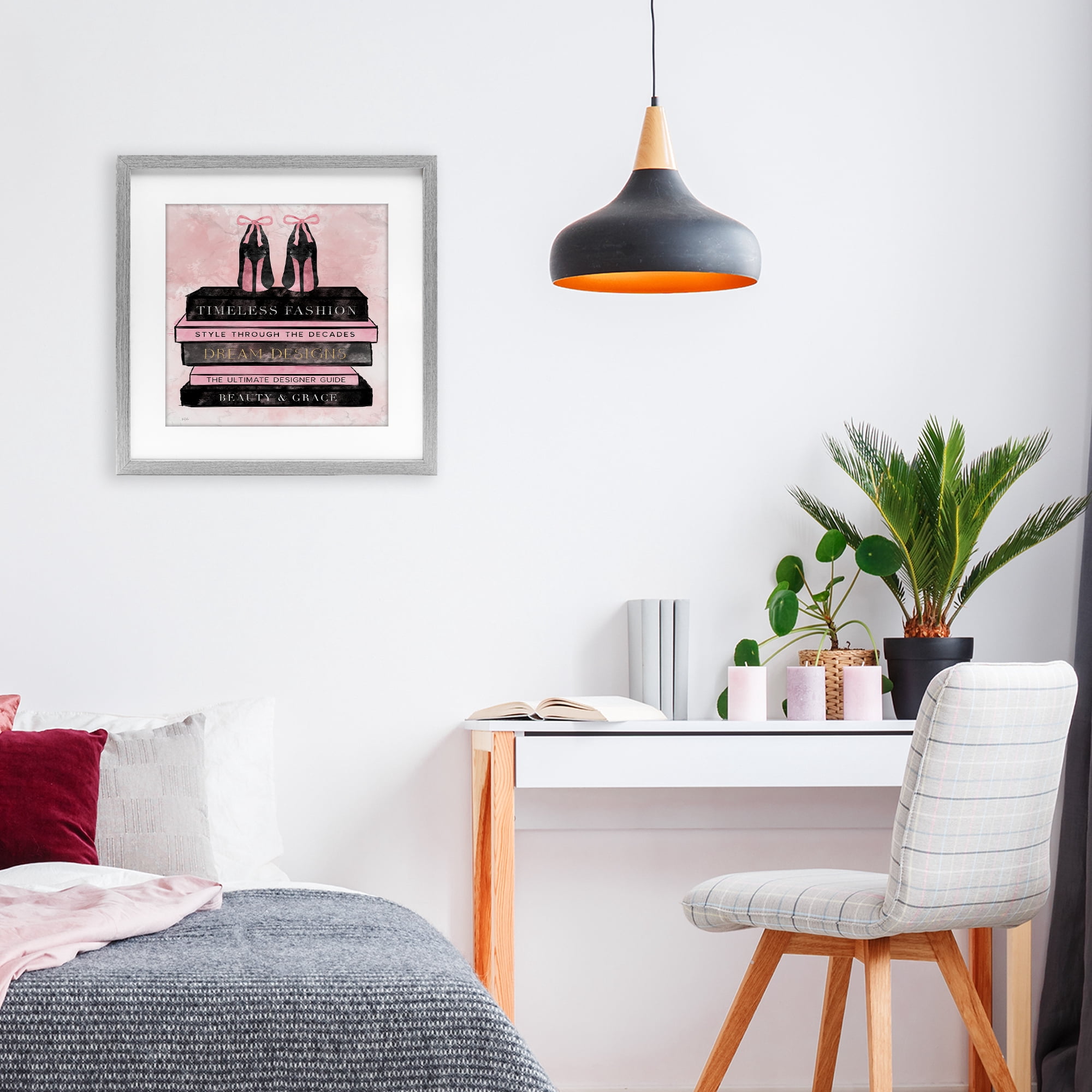 Stupell Industries Blush Fashion Book Stack Gray Framed Print Under Glass, design by Natalie Carpentieri