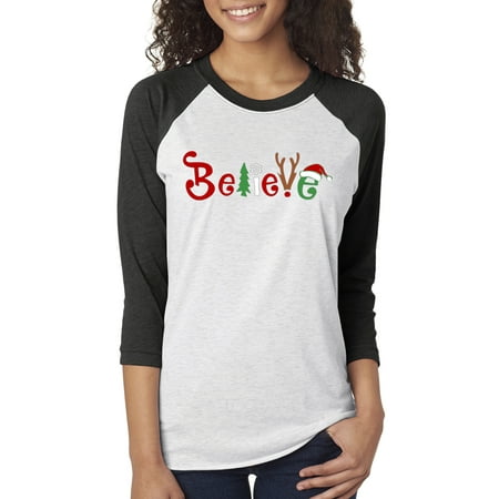 - Believe Santa Claus Womens 3/4 Sleeve Shirt