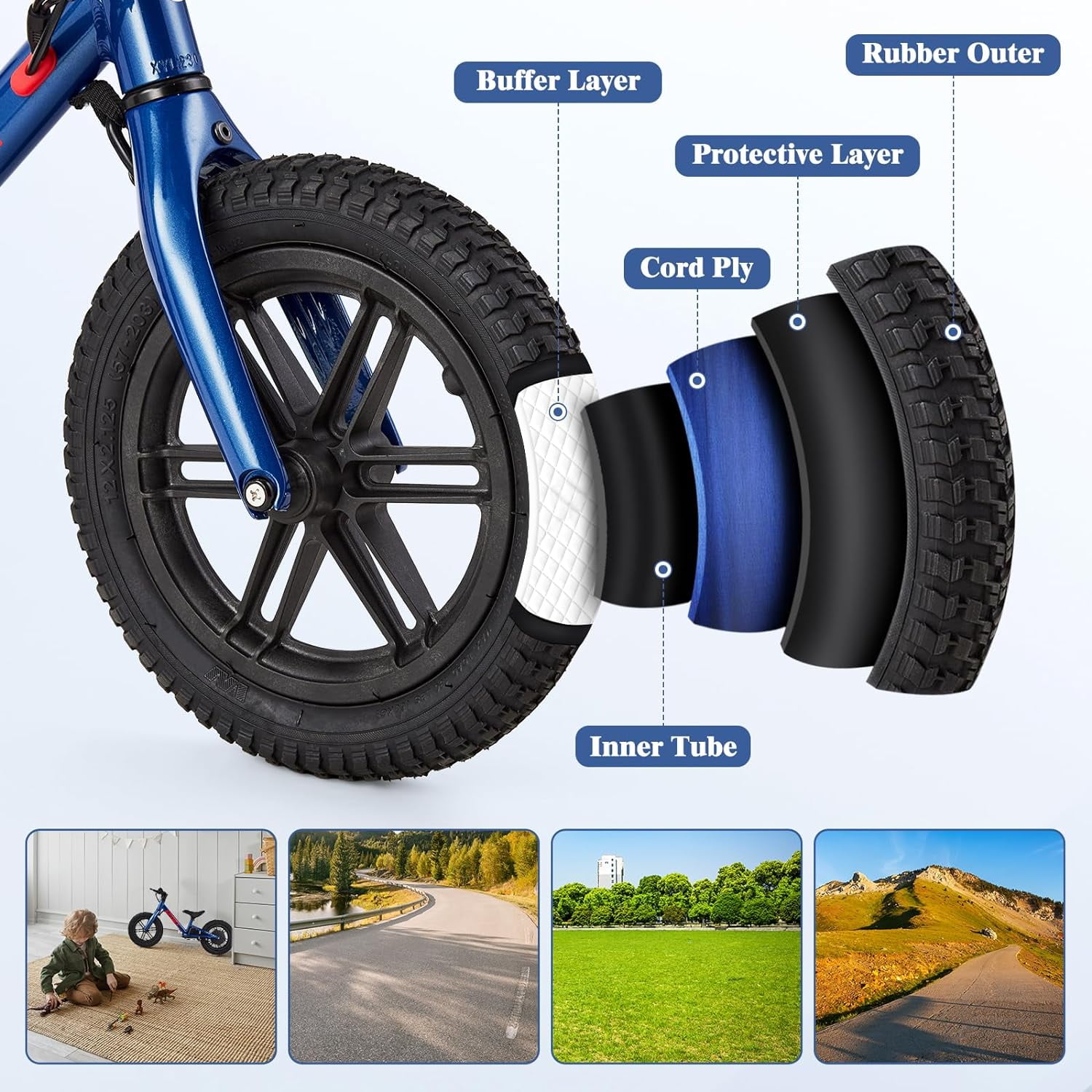 Rugerasy 24V 100W Electric Balance Bike for Ages 3-5,12in E-Dirt Bike with Inflatable Tires,Adjustable Seat & Training Wheels Option,Blue