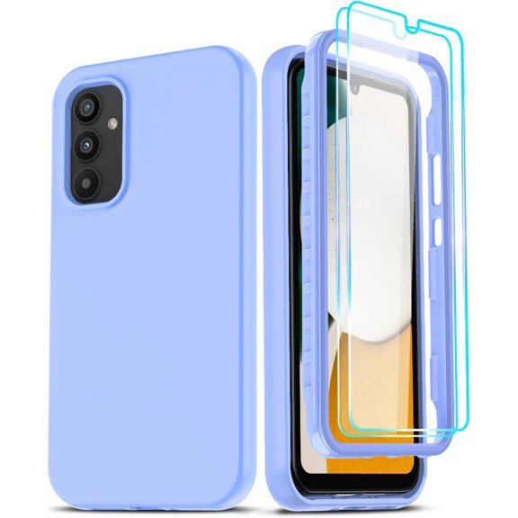 for Samsung Galaxy A34 5G Case, Samsung A34 5G Case with [2 x Tempered Glass Screen Protector], Full-Body Shockproof Soft Liquid Silicone Protective Phone Cover Case for Galaxy A34, Blue
