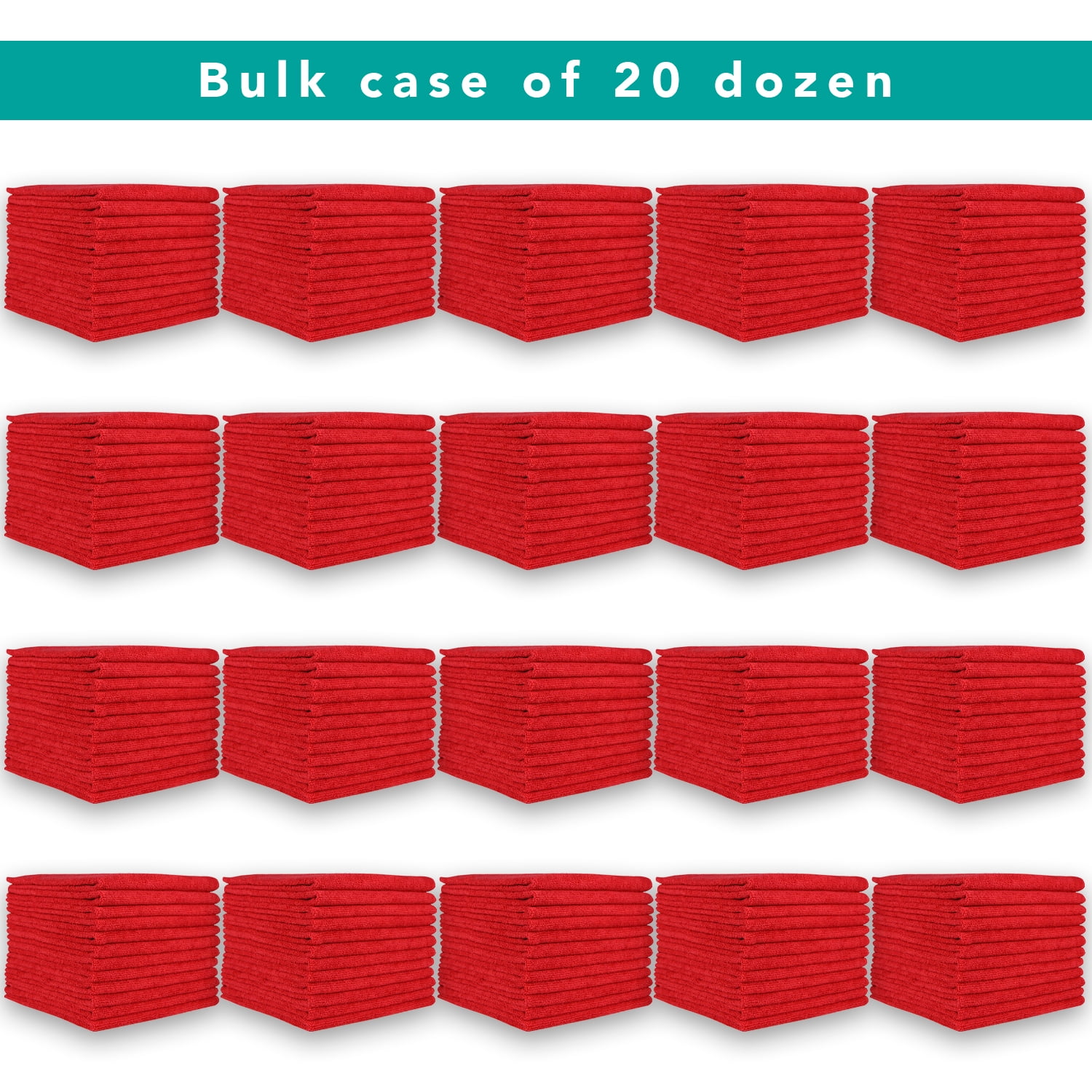 Arkwright Microfiber Cleaning Cloths (Bulk Case of 240) , 12x12 in., Multi-Purpose, Red