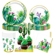 LaVenty 56 PCS CORNET Cactus Party Supplies Succulent Party Supplies Cactus Party Plates Succulent Party Plates Cactus Bridal Shower Decoration
