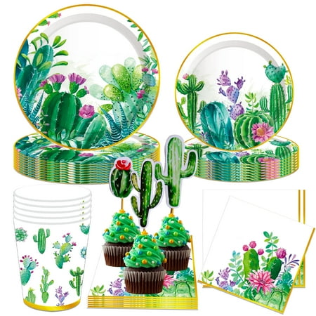 LaVenty 56 PCS CORNET Cactus Party Supplies Succulent Party Supplies Cactus Party Plates Succulent Party Plates Cactus Bridal Shower Decoration