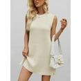 thumbnail image 4 of Women'S Sleeveless Mini Sweater Tank Dress Solid Color Casual Crew Neck Side Slit Knitted Dress with Belt, 4 of 9