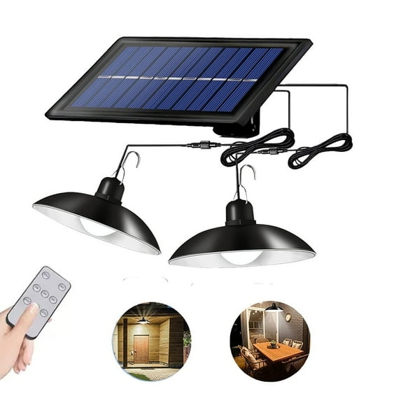 Podofo Outdoor Indoor Solar Shed Light 60LED Dimmable Solar Pendant Light IP65 Waterproof with 9.84FT Cord Remote for Garden Courtyard Barn Balcony Corridor Gazebo