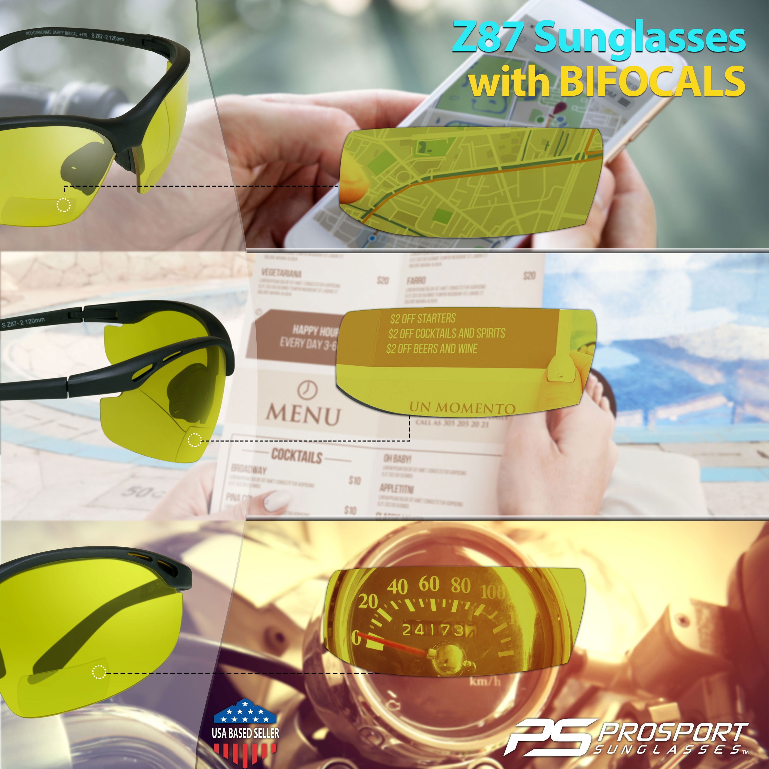 proSPORT Bifocal sunglass Safety Reader Z87 Wrap Around No Slip Grip