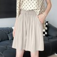 thumbnail image 2 of ClodeEU Women's Ice Silk Quick Dry Wide Leg Knee Length Shorts with Side Pockets,Drawstring Elastic Waist Casual Summer Bermuda Pants Beige,Womens Plus XL, 2 of 8