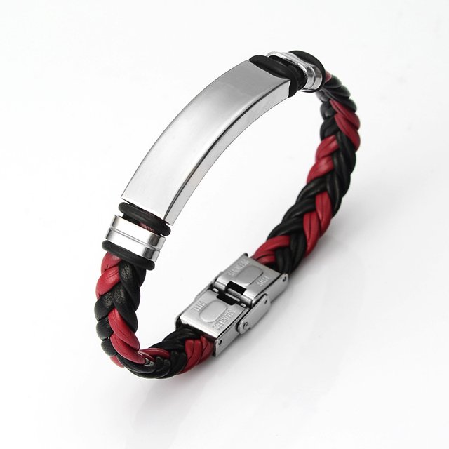 Pulsera de cuerda trenzada de cuero de oveja Vintage para hombre, pulsera de acero de titanio a juego con letras de estudiantes para parejas LingWen 9024735114888
