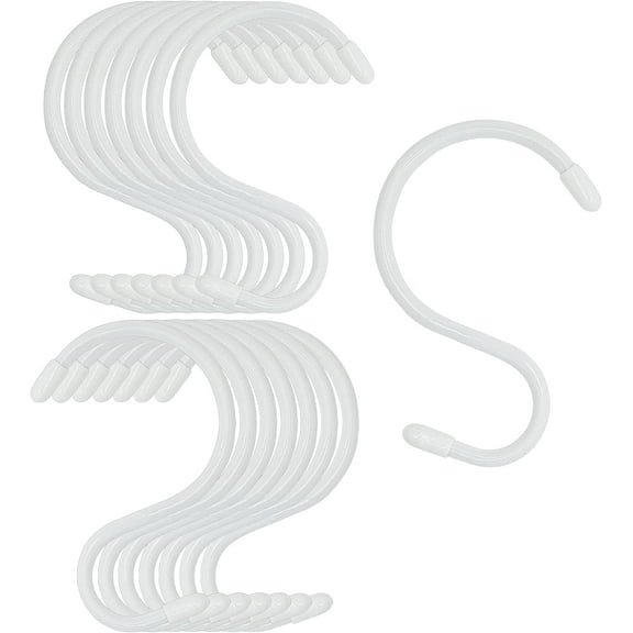 10 Pack 3 inch Small S Hook, Vinyl Coated S Hooks with Rubber Stopper Non Slip S Hook, Steel Metal Black Rubber Coated Closet S Hooks for Hanging Jeans Plants Jewelry Pot Pan Cups Towels, White