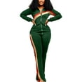 thumbnail image 1 of UKAP Ladies Tracksuit Set Elastic Waist Jogger Sets Solid Color Sweatsuits Athletic Home Two Piece Outfit Green 2XL, 1 of 4