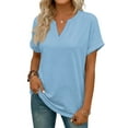 thumbnail image 5 of Garbnen Short Sleeve Shirts for Women Blue Spring Summer Women V Neck Tops Vacation Loose Trendy Tunic Tops for Women, 5 of 5