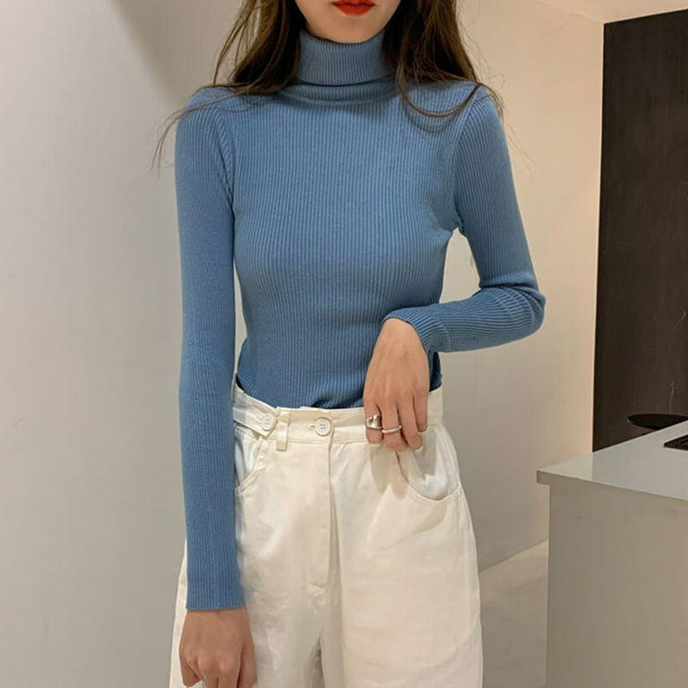 PIKADINGNIS Korean Style Short Knit Sweater Women Solid Color Soft Long  Sleeve Knitwears Woman All-Match O-Neck Knitted Pullover 