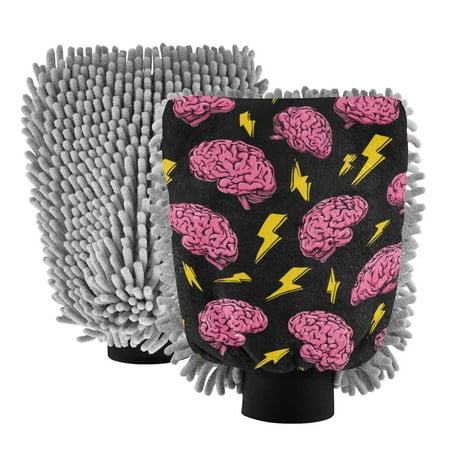 Microfiber Car Wash Gloves With Chenille & Polyester Terry Scratch-Free Cleaning Elastic Cuffs Brains&bolts
