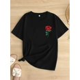 thumbnail image 5 of Floral Embroidered T-Shirt for Women, Casual Crew Neck Short Sleeve Top, Knit Fabric with Slight Stretch, for All Season Wear, 5 of 5