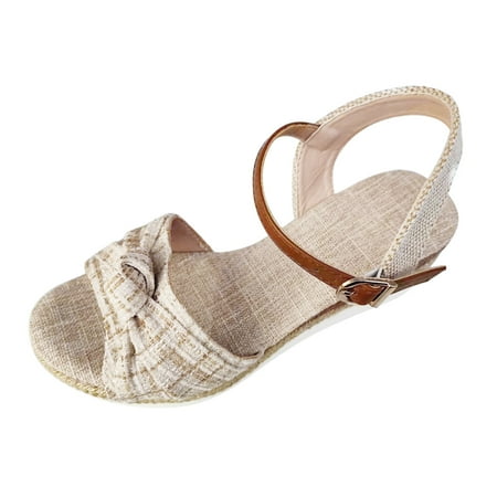 

Ladies Fashion Summer Fabric Bow Knot Open Toe Buckle Wedge Heel Sandals Rose Glitter Sandals for Women Women Sandals Size 9 Flip Flop Sandals for Women with Arch Support Studded Sandals for Women