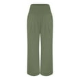 thumbnail image 2 of Linen Pants for Women Wide Leg High Waisted Palazzo 2024 Summer Beach Boho Smocked Trousers Lounge with Pockets, Green S, 2 of 7
