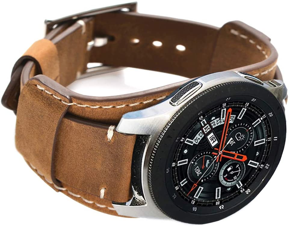Compatible with Samsung Galaxy Watch 46mm/Galaxy Watch 3 45mm/Gear S3  Frontier/Classic Bands, 22mm Genuine Leather Cuff Bracelet Replacement  Strap with Stainless Steel Buckle Men Women (Brown) | Walmart Canada