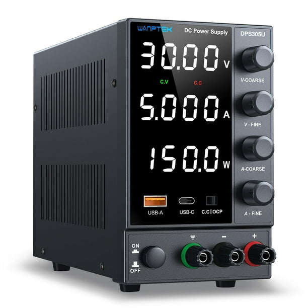 Fuente de alimentación DC WANPTEK POWER Bench 0-30 V 0-5 A con USB y tipo C