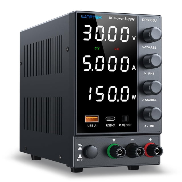 Fuente de alimentación DC WANPTEK POWER Bench 0-30 V 0-5 A con USB y tipo C