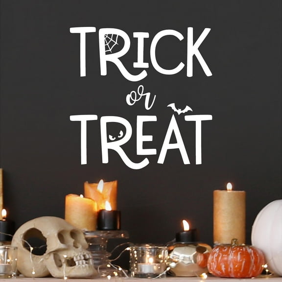 Trick or Treat (print) square Vinyl Lettering Wall Decal Halloween Decals and Stickers Wall Decor Craft - Size: 10"H x 10"L - Color: White