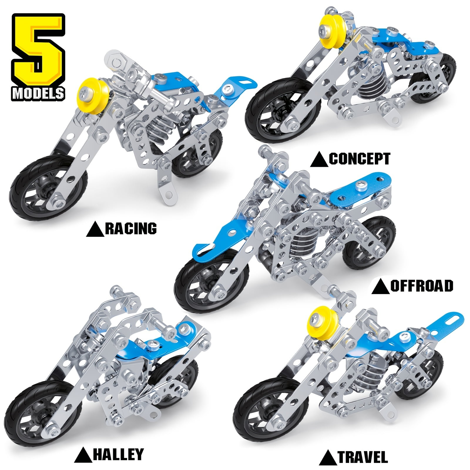 Erector Set Motorcycle Stem Building Projects Toys For Kids 8 Year Old Metal Building Construction Model Kit 5 Variable Multi Shape Motorbike