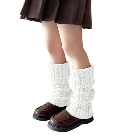 Splozh Toddler Girl Socks Knee High Kids Solid Color Leg Warmers Knitted Leg Warmers Loose Socks Knee High Leg Warmers for Girls White One Size