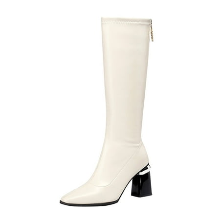 

Women s Shoes Boots Zipper Winter Thigh Breathable Plus High Heels Barrel Retro Belt Buckle High Boots