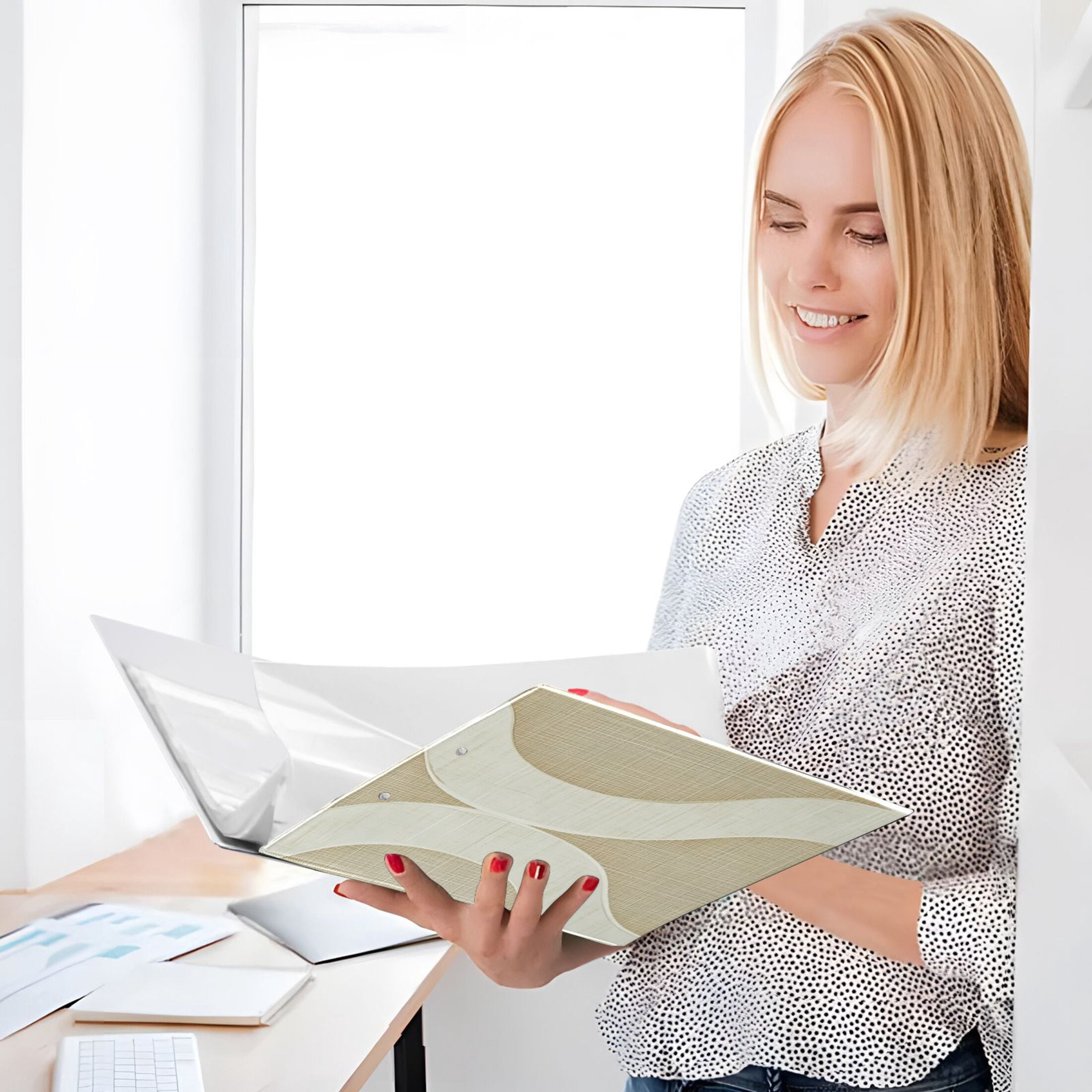 Elegant Curve 3 Ring Binders 1.5 inch Hardcover File Folders with Interior Pockets A4 Size Organizer for School Office Hospital