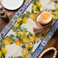thumbnail image 3 of Summer Lemons Table Runner 90 Inches, Vintage Yellow Fruit Flower Blue Ethnic Plaid Bed Runner Dresser Scarves Tabletop for Indoor Outdoor Parties/Ceremony/Banquet, 13" x 90", 3 of 9