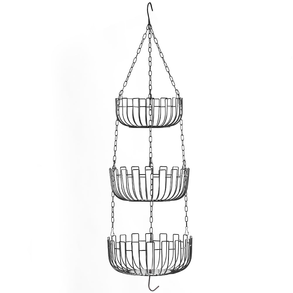 MODANU 3 Tier Hanging Fruit Basket Storage Basket for Kitchen Home, Heavy Duty - Black