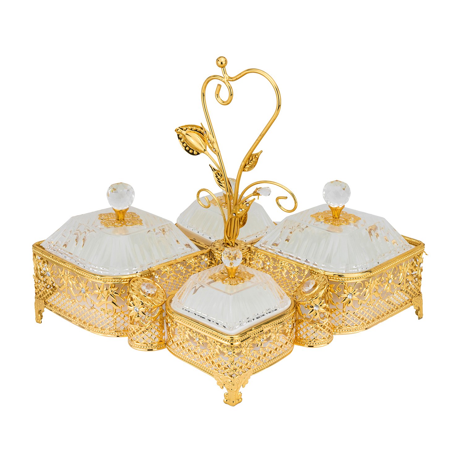 4 Compartment Sectional Candy Tray with LidsGold Infused FrameFor