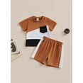 thumbnail image 2 of Faithtur Ensemble d'Été 2 Pcs pour Garçons Tout-Petits T-shirt à Manches Courtes Col Rond + Shorts Contrastés, 2 of 9