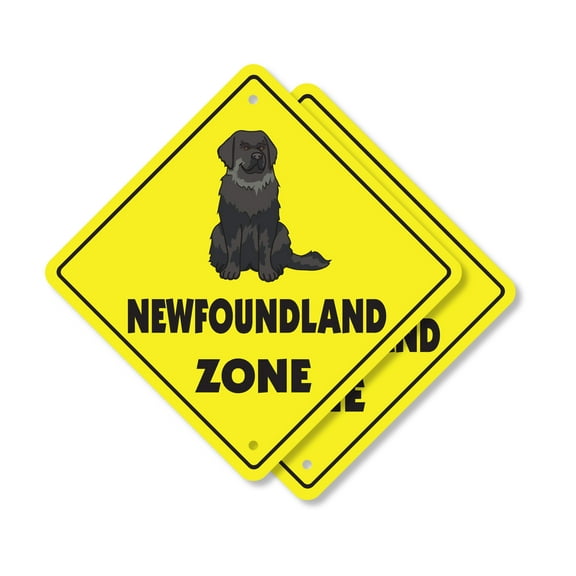 Newfoundland (2 Pack) Plastic Crossing Sign - 10 Inch X 10 Inch Xing Sign Gift Dog Breed Pet Large Loyal Family Animal House Companion Rustic Decor